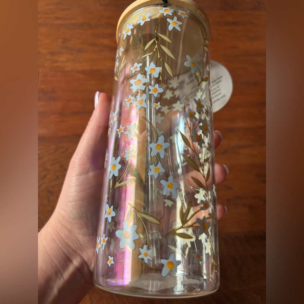 Studio Oh! Floral Glass Tumbler With Bamboo Lid And Straw - Picture 6 of 7